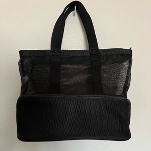 Black Mesh Tote & Cooler Bag With Zipper